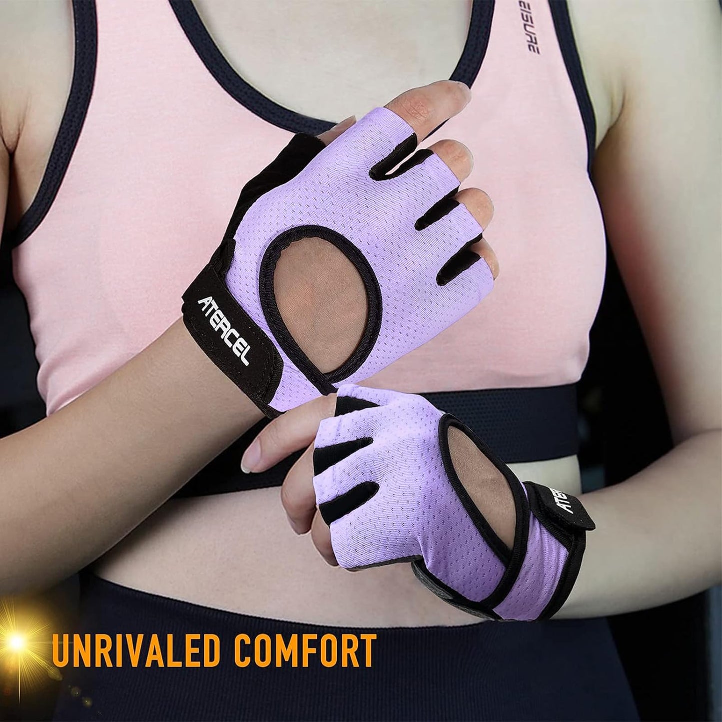 ATERCEL Weight Lifting Gloves Full Palm Protection, Workout Gloves for Gym, Cycling, Exercise, Breathable, Super Lightweight for Men and Women(Violet, M)
