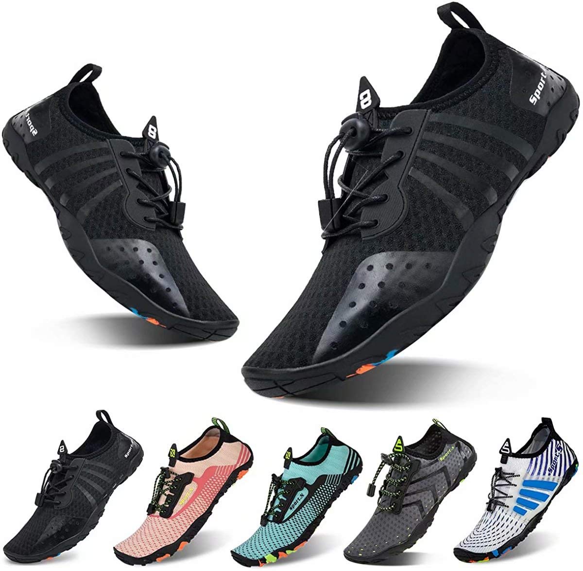 YALOX Water Shoes Men's Women's Swim Shoes Outdoor Beach Barefoot Quick-Dry Aqua Pool Socks Swimming Yoga Surfing Exercise(8080-Black,40EU)