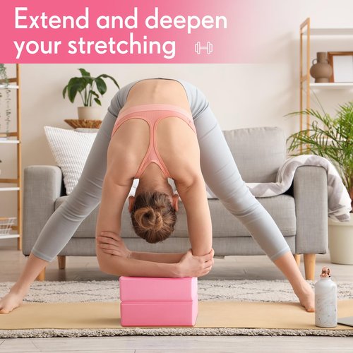 RoundFunny 4 Pack Yoga Blocks Non Slip Pilates Brick Foam Blocks Pilates Dance Gymnastics Workout Fitness Props Tool for Stretching Meditation and Exercise(Pink)