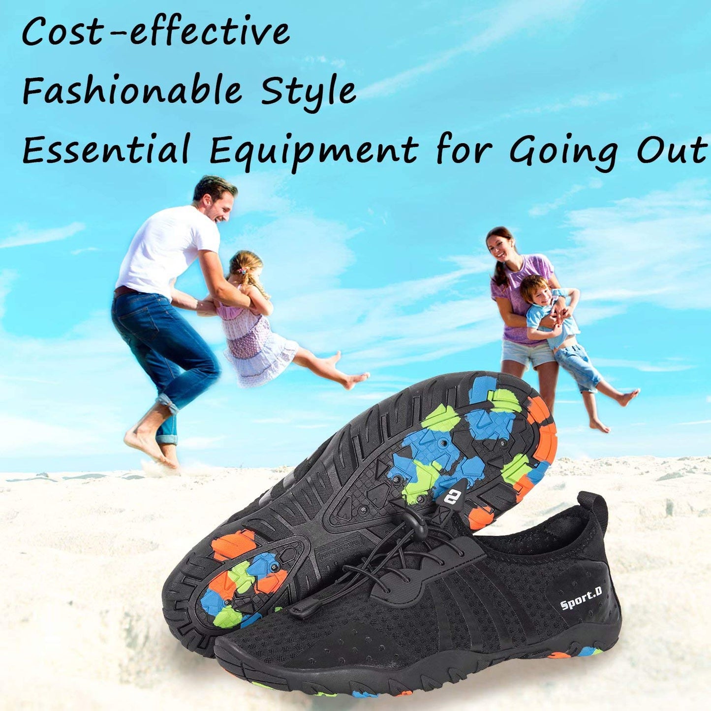 YALOX Water Shoes Men's Women's Swim Shoes Outdoor Beach Barefoot Quick-Dry Aqua Pool Socks Swimming Yoga Surfing Exercise(8080-Black,40EU)