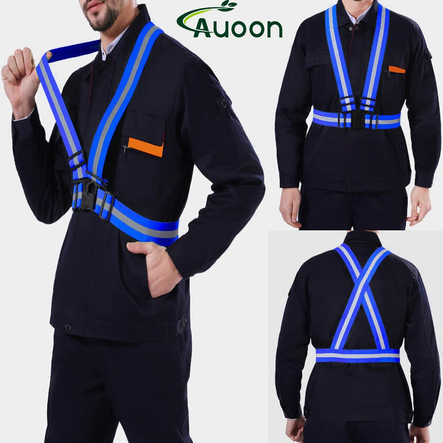 AUOON Reflective Running Vest,Safety Reflective Vest with Adjustable Strap for Running,Cycling, Motorcycle and Walking,Fits over Outdoor Clothing,Breathable Waterproof Lightweight (2 Pack Black Blue)