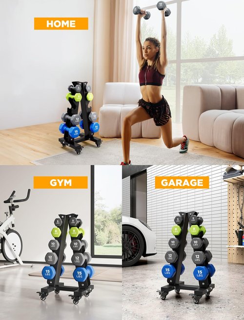 YOLEO Heavy-Duty A-Frame Dumbbell Rack with Wheels, Moveable Weight Rack, 440LBS Capacity, Space-Saving Home Gym Storage Organizer, Anti-Slip & Finger-Safe Design (Rack Only) (Small)