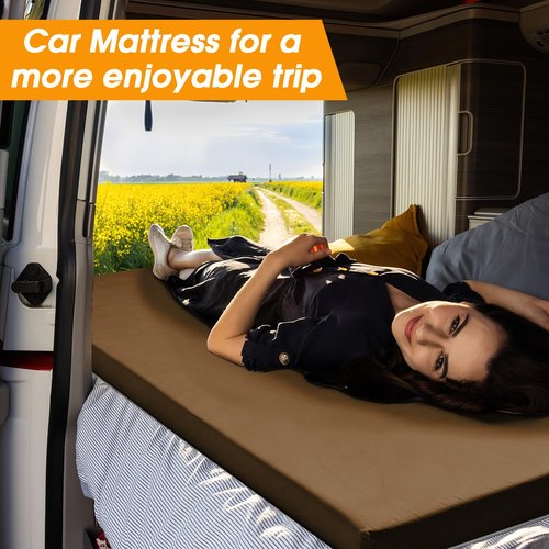 CYMULA Camping Cot Mattress 2in Memory Foam Sleeping Pad,Soft Warm Non-Slip Camping Mattress Topper with Retaining for Adults,Portable Roll up Pad for Travel(Dark Brown 75"x30")
