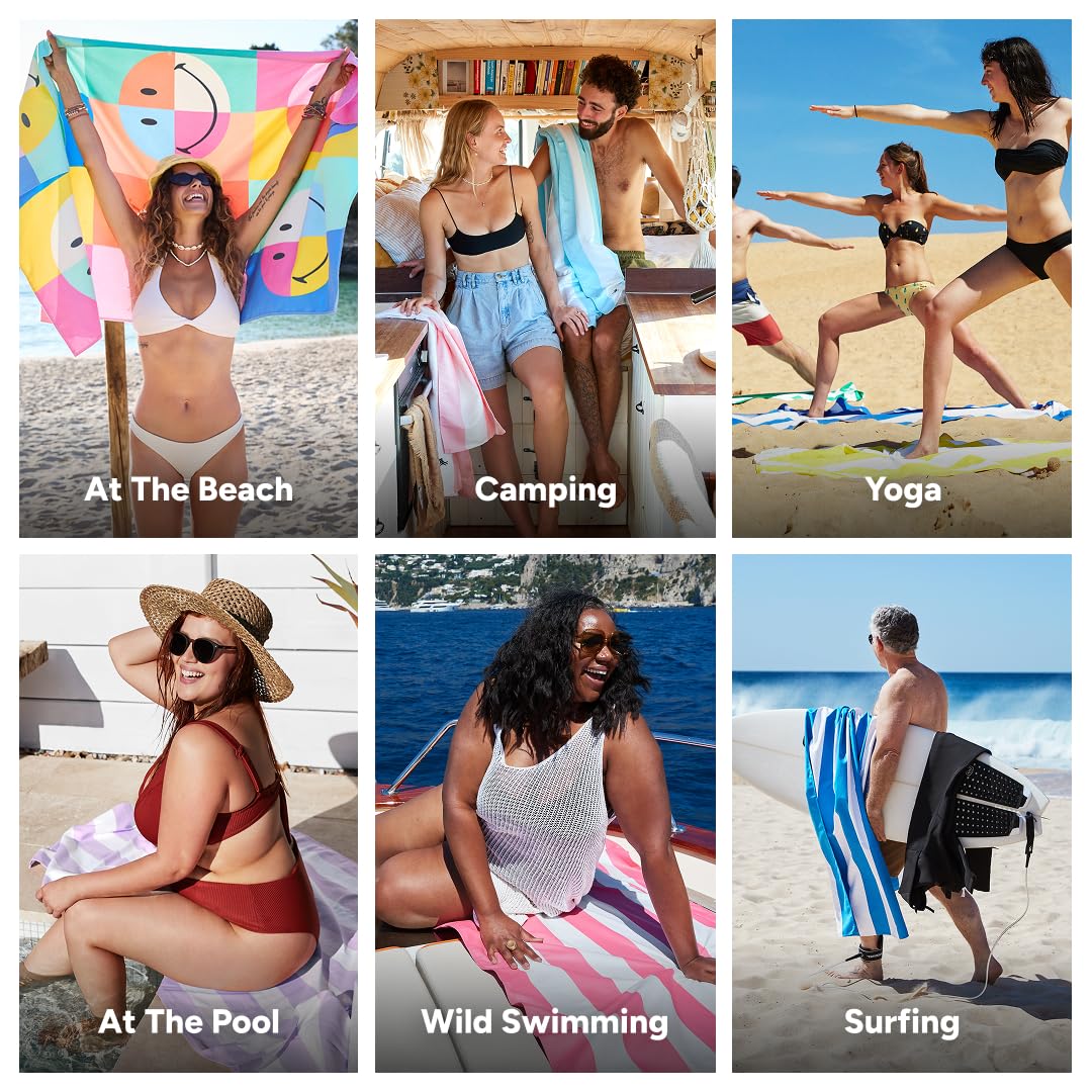 Dock & Bay Beach Towel - Quick Dry, Sand Free - Compact, Lightweight - 100% Recycled - Includes Bag - Calm - Large (160x90cm, 63x35)