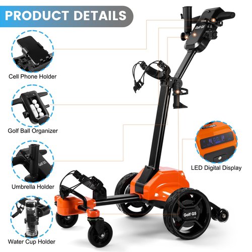 Electric Golf Push Cart with Remote Control, Electric Golf Caddy That Follows You Folding Design Suitable for All Terrains, 36 Hole and Remote/APP/Manual Control