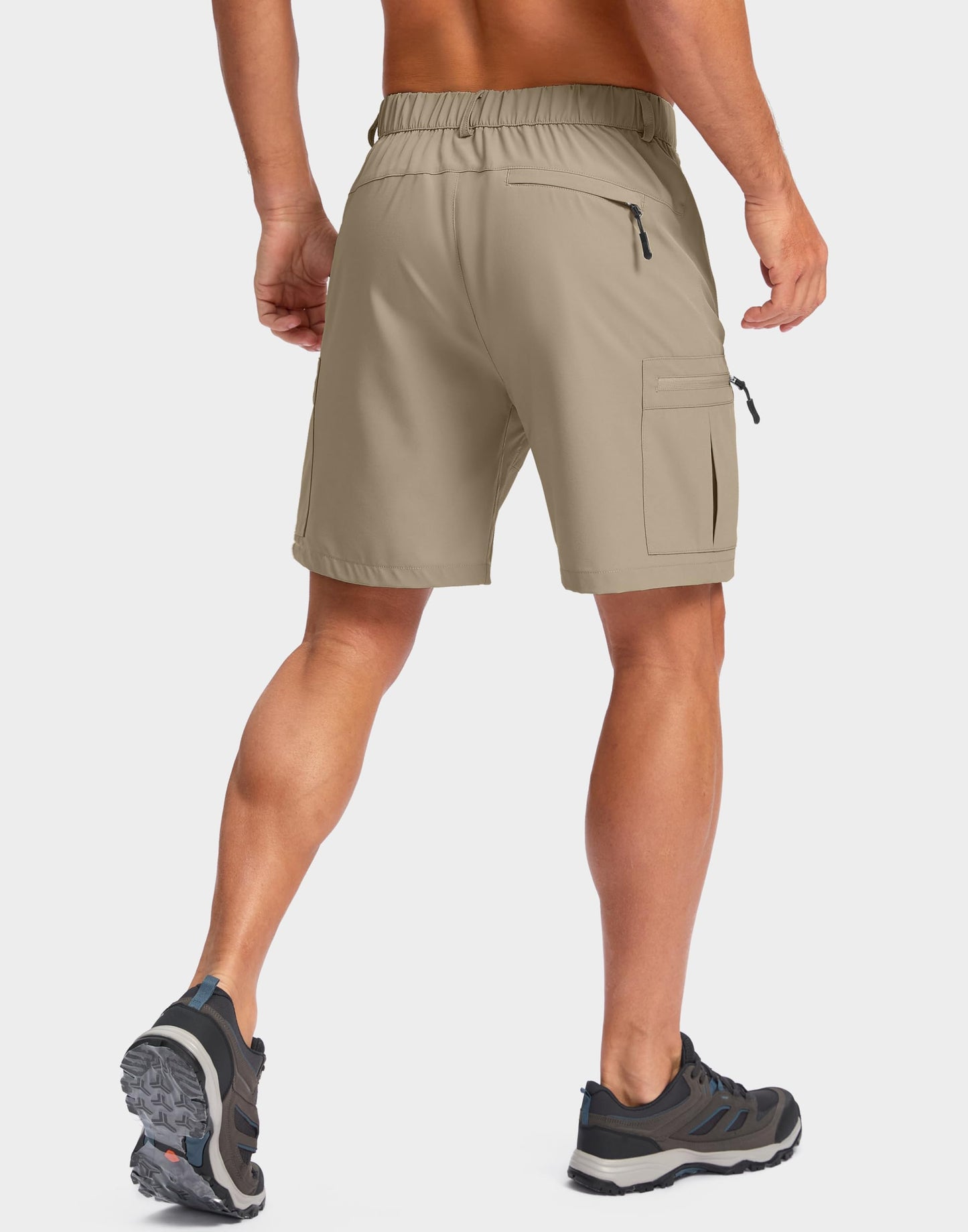 Pudolla Men's Hiking Cargo Shorts Lightweight 7" Travel Casual Shorts for Men Golf Work Outdoor with 5 Zipper Pockets(Dusty Khaki Medium)
