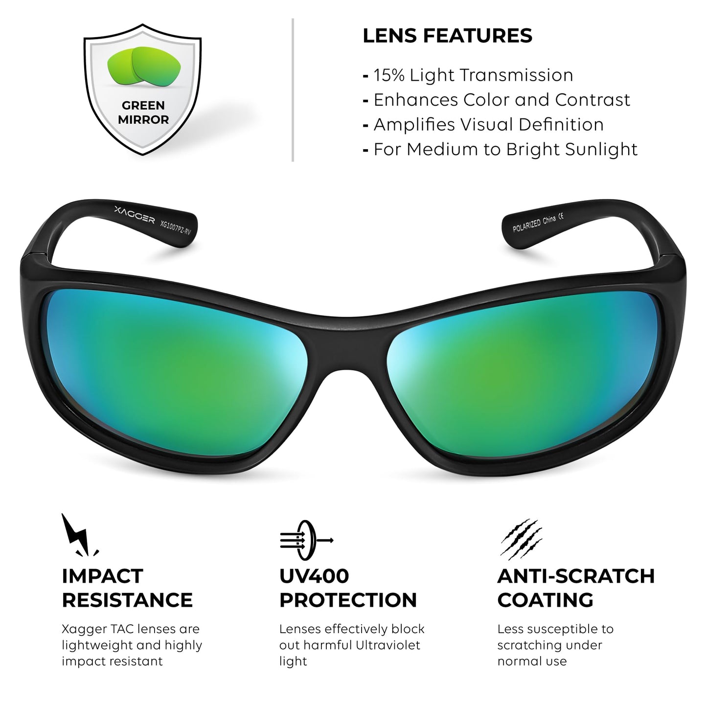 Xagger Polarized Wrap Around Sport Sunglasses for Men Women Running Driving Fishing TR90 Frame