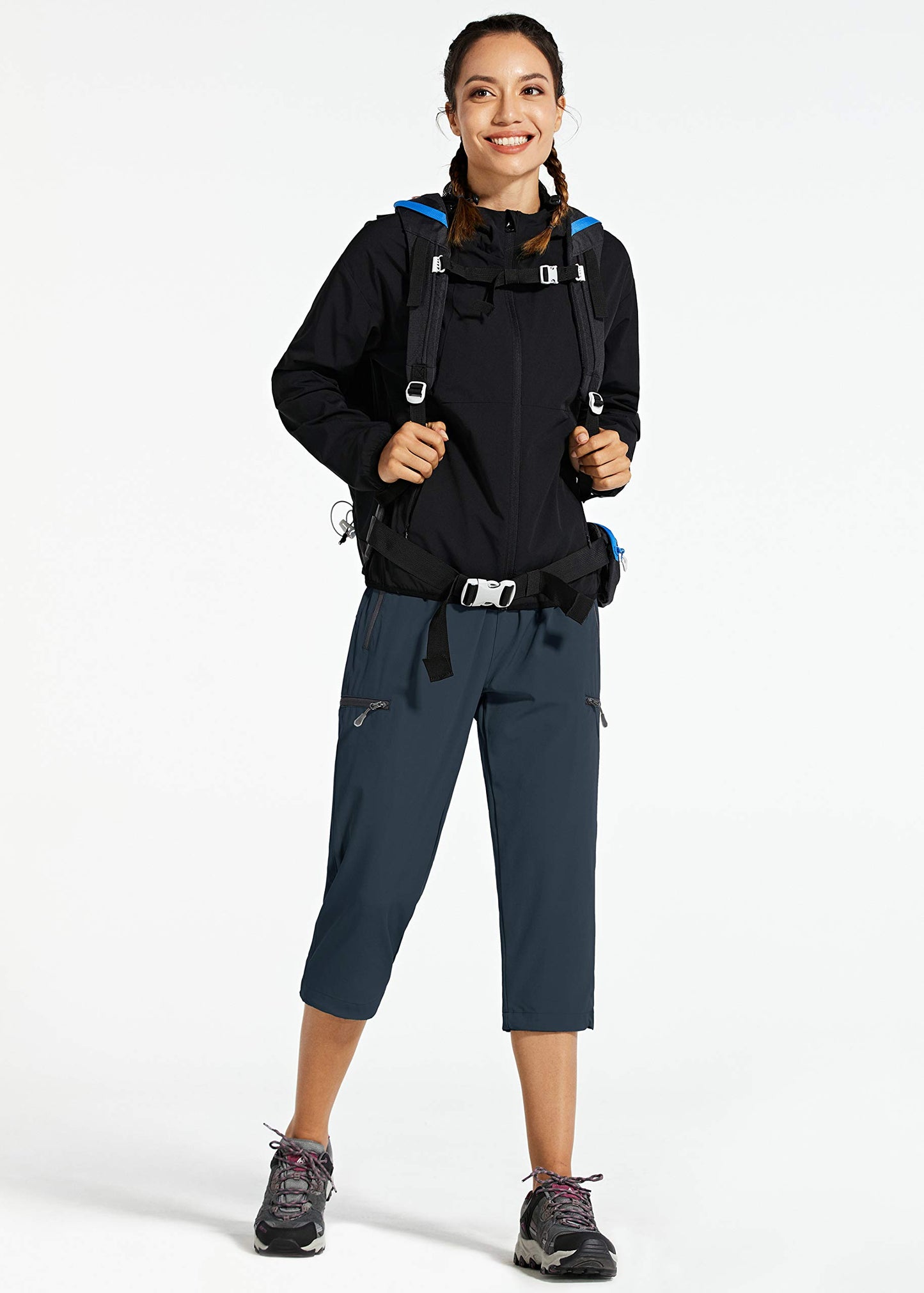 Libin Women's Quick Dry Hiking Capri Pants Lightweight Cargo Cropped Pants Water Resistant Outdoor Casual, Navy XL
