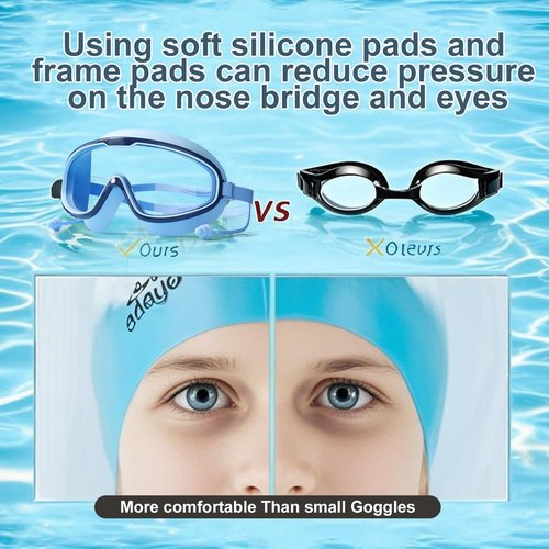 NEWFLAG 2 Pack Swim Goggles,Kids Swimming Goggles,Wide View Anti-Fog/UV No Leaking Swimming Goggles for 3-14(Blue Yellow+Blue Green)