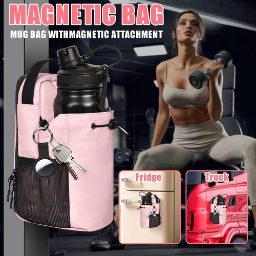 qiaofei Magnetic Gym Bag for Women - Pink Water Bottle Holder Fitness Tote with Magnetic Closure, Lightweight Sports Duffel for Yoga, Workout, Running, Tennis