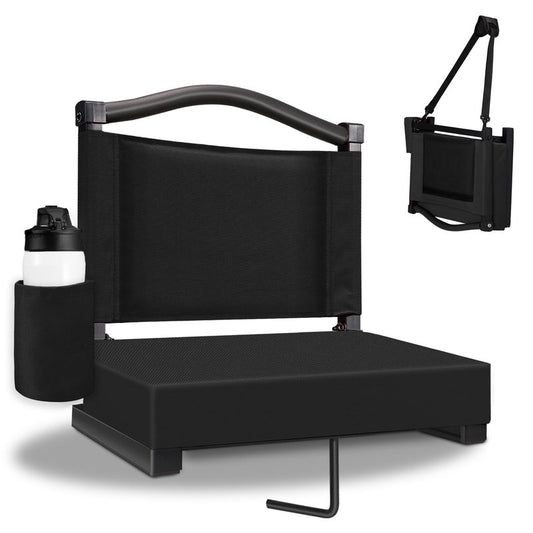 Fragess Bleacher seat, Stadium Seats with Back Support and Thick Cushion, Bleacher Chairs with Shoulder Strap and Side Pocket, Stadium Seat for Bleachers, Perfect for Sports Events(Black)