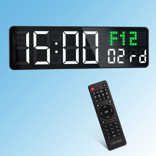LUCORB 12'' Gym Clock, Interval Workout Digital Wall Clock with Seconds Date for Home Gym, 5 Display Modes | Remote Countdown Timer, Stopwatch | 4 Alarms fit Classroom Living Room Office