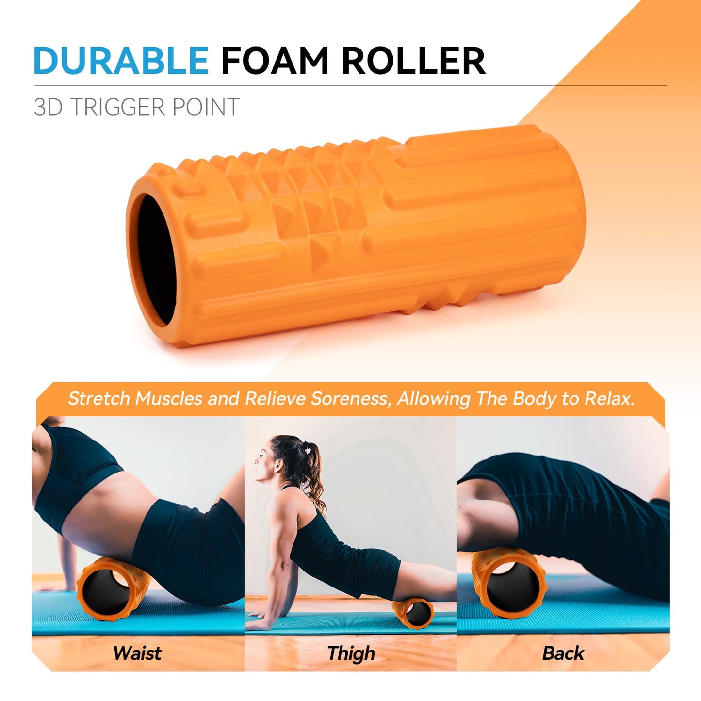 Zmarthumb 5 in 1 Foam Roller Set, High Density Fitness Exercise Foam Roller for Deep Tissue Muscle Massage, Massage Roller, Massage Ball, Resistance Band, for Whole Body(Orange)