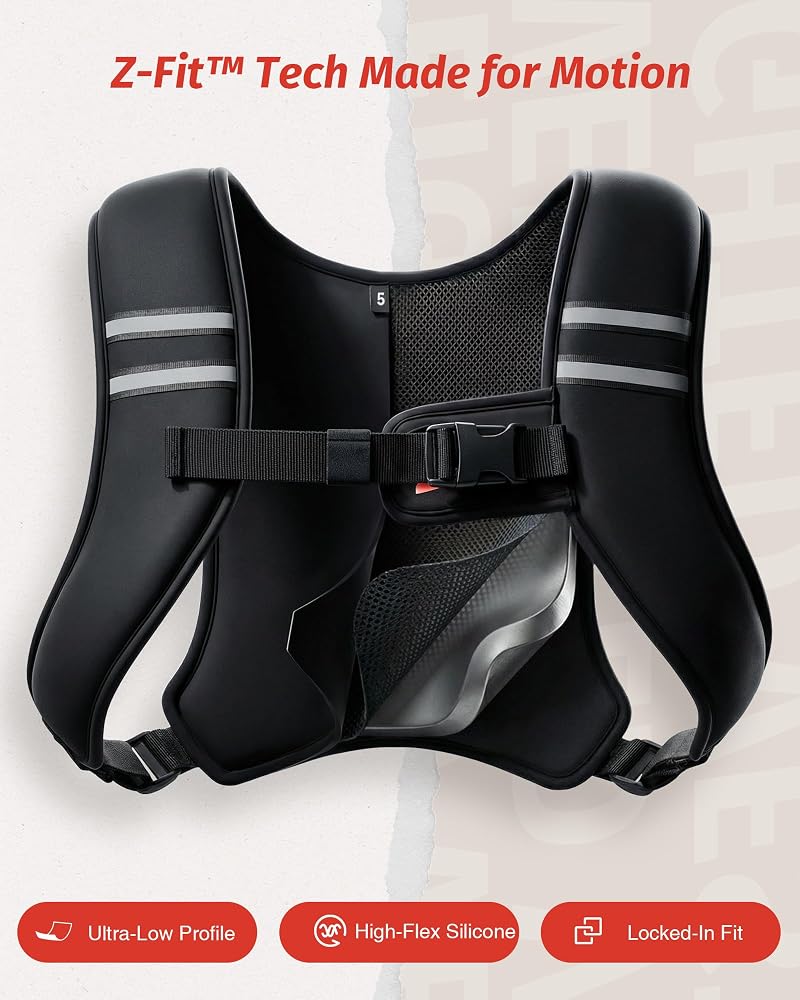 Weighted Vest 5/10/15 lb for Women & Men – Z-Fit Comfort, Washable, Black + 10 lb
