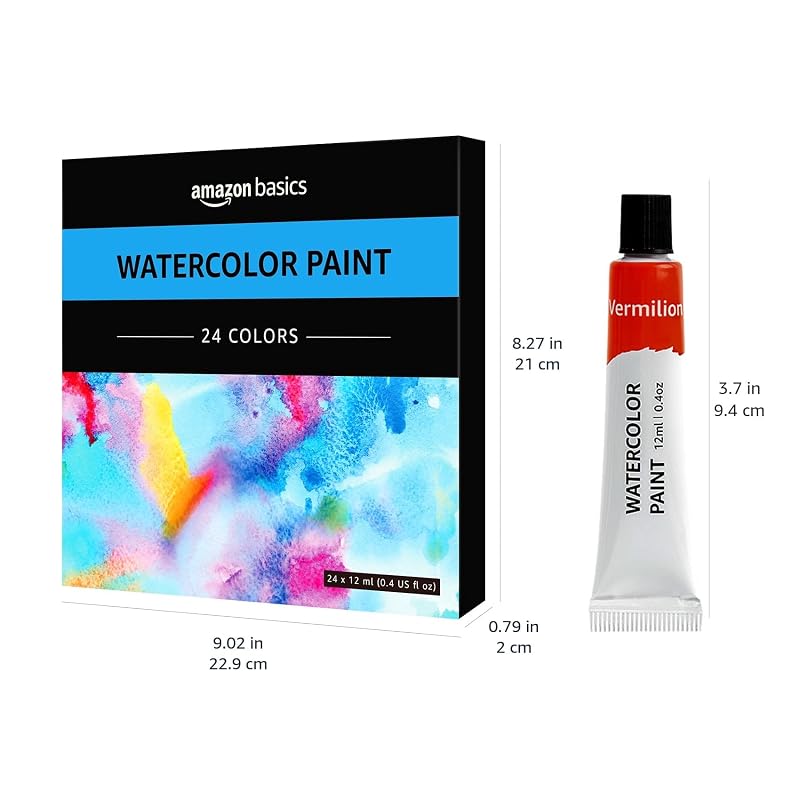 Amazon Basics Vibrant Watercolor Paint Set Tubes - 24 Colors, 0.4oz Each, Easy to Mix