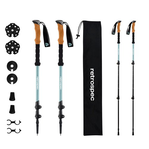 Retrospec Solstice Trekking Poles for Hiking - Camping Essentials with Adjustable Height 26-54in - Lightweight Aluminum Walking Sticks with Cork & Foam Grips & Quick-Lock System - Collapsible Design