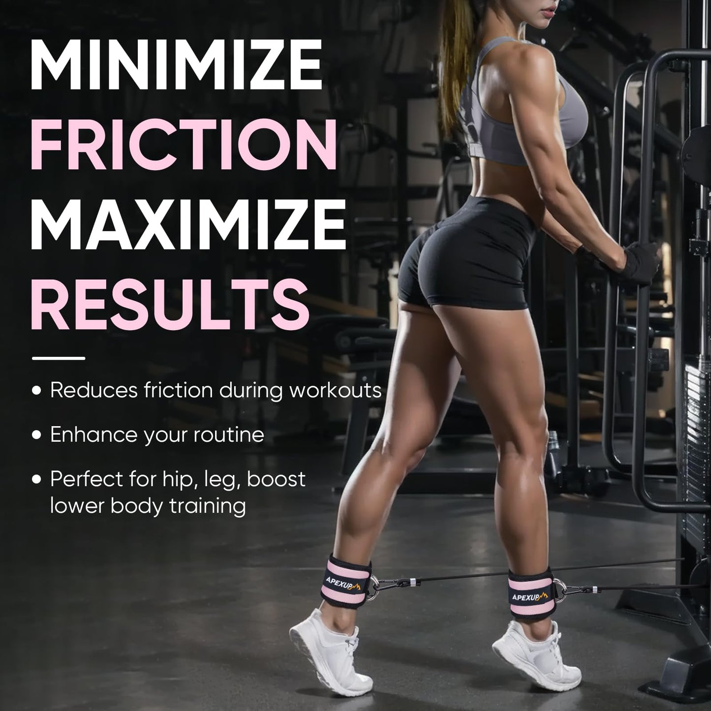 APEXUP Ankle Strap for Cable Machine, Ankle Resistance Bands, Cable Kick Back Straps for Gym, Glute Workouts, Leg Extensions, Adjustable Straps with Neoprene Padding (Pair, Pastel Pink)