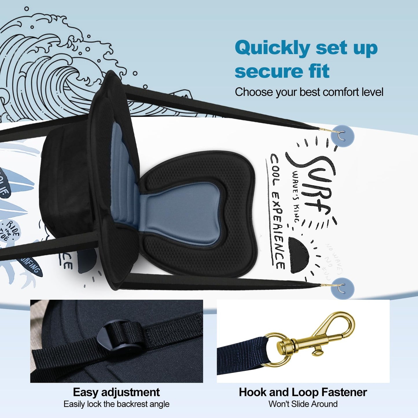 JEAYYDSI Kayak Seat with Back Support, Paddle Board Seat Replacement, Universal Adjustable Deluxe Cushion with Waterproof Storage Bag Foldable for Kayak,Padded Boat,SUP,Canoe,Fishing Boat