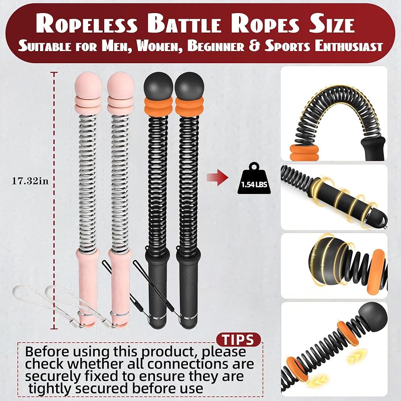 Ropeless Battle Ropes for Home Gym – Portable Cordless Training Rope (Black)