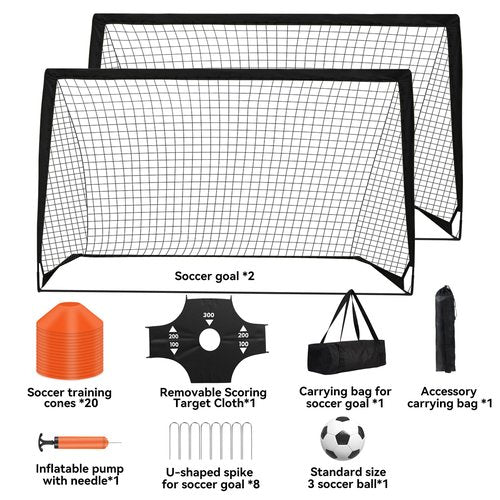 Fololicx Soccer Goals for Backyard, 2 of 6x4ft Kids Soccer Net Training Equipment Track Field Race Hurdles, Portable Pop Up Toddler Soccer Goal with Soccer Ball, Scoring Target Cloth, and Cones