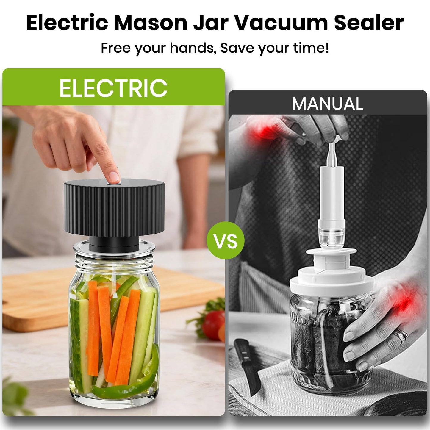 Electric Mason Jar Vacuum Sealer Kit, One-Touch Electric Sealing， for Wide-Mouth Regular-Mouth Mason Jars, Portable Vacuum Sealer for Jars, Gifts for Mom, Grandma(2026 Upgraded)