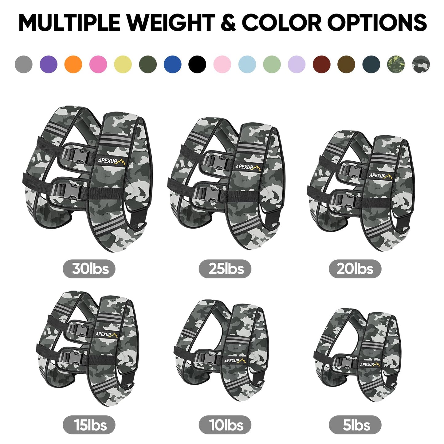 APEXUP 10lbs Weighted Vest Men Women, Weight Vest for Women Workout Equipment for Strength Training Running (Grey Camo)