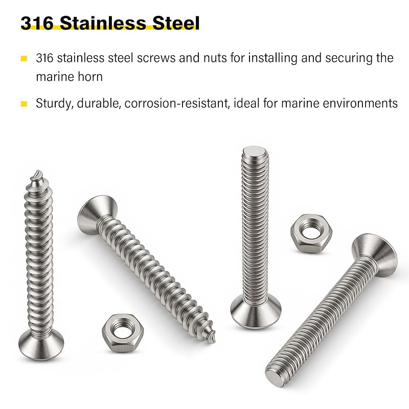 Marine 12V 316 Stainless Hidden Flush Mount Horn - 125dB, 114.3mm Two-Hole Installation