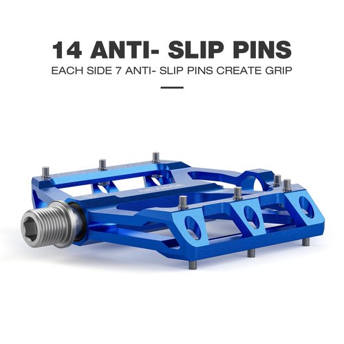 Road/Mountain Bike Pedals -Non-Slip Bicycle Flat Pedal Aluminum 9/16" - 3 Sealed Bearing Lightweight Platform Pedals for Road Mountain BMX MTB Bike (Blue)