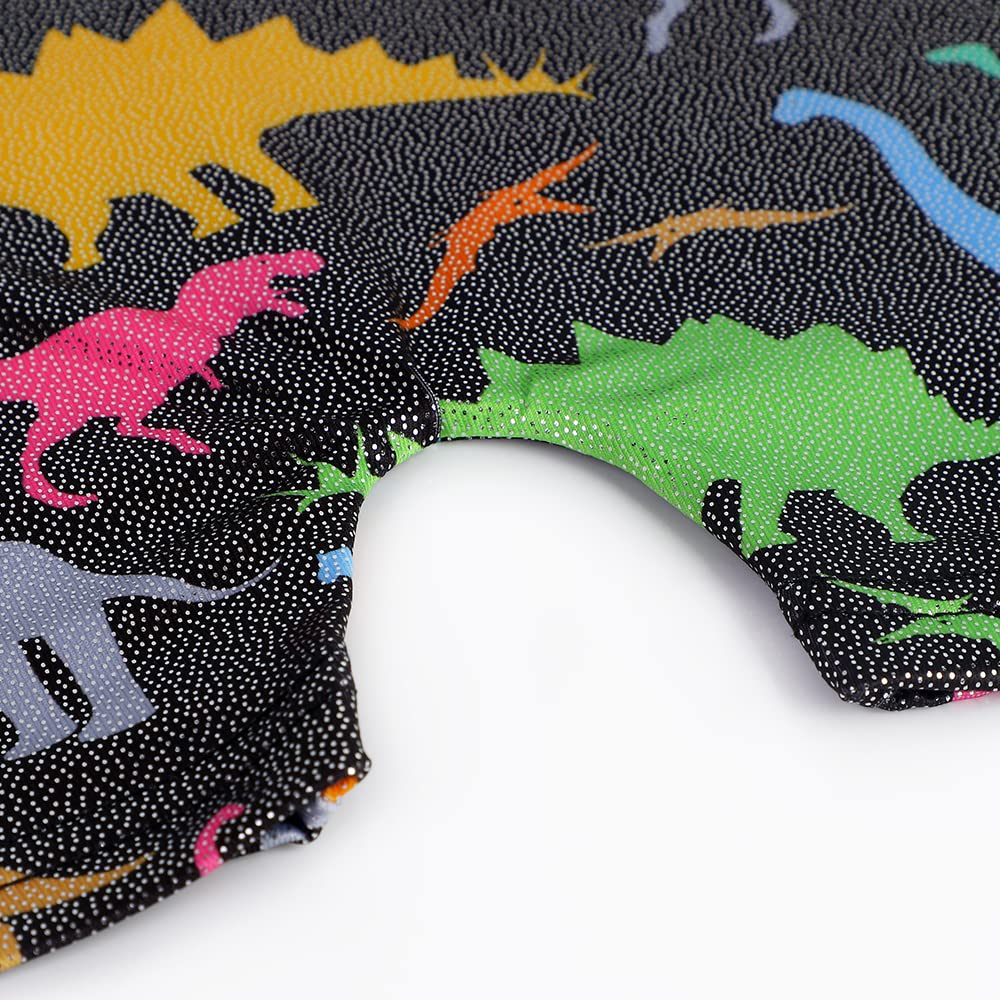HOZIY Black Dinosaur Leotard with Shorts (5/6 Years) for Girls, Gymnastics, Dancewear, Sparkle, Stretchy, Wash