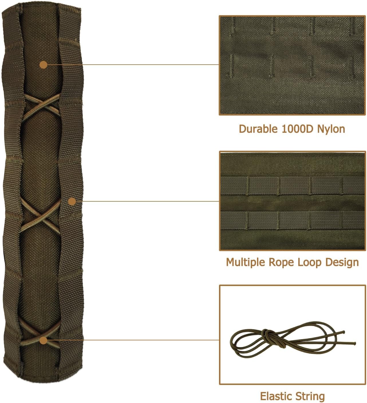 2 Pack Quick Release Suppressor Cover in 1000D Nylon - 8.7In Tactical Pouch with Adjustable Molle System for Tactical Tools & Accessories, Hunting, Outdoor