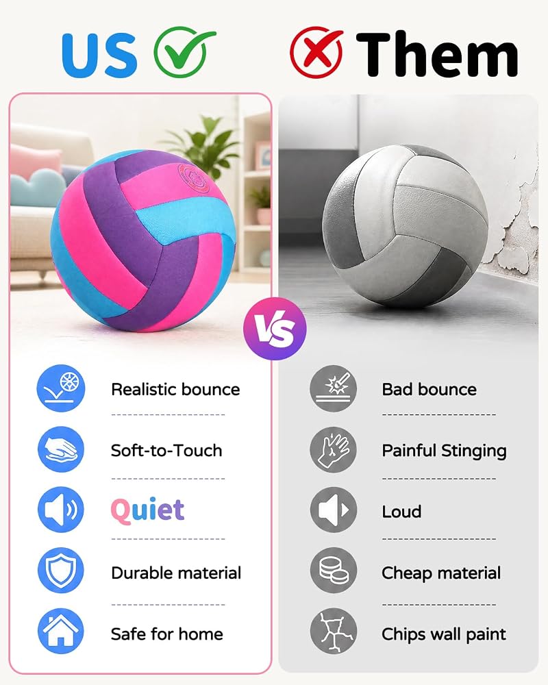 Soft Indoor Volleyball - Quiet Practice Ball with Realistic Bounce