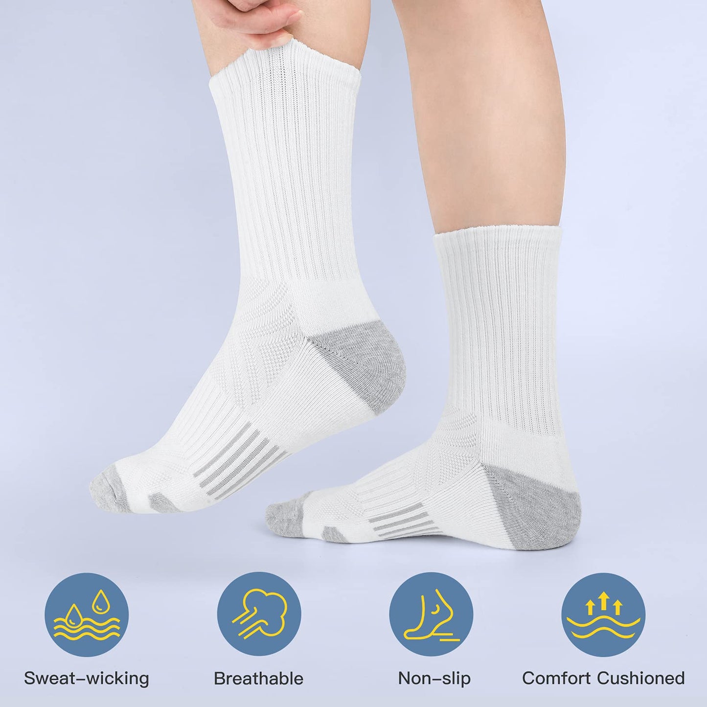 Felicigeely Athletic Crew Socks Cushion Running Socks Performance Breathable Sports Socks for Men (US, Numeric, 9, 12, Regular, Regular, White)
