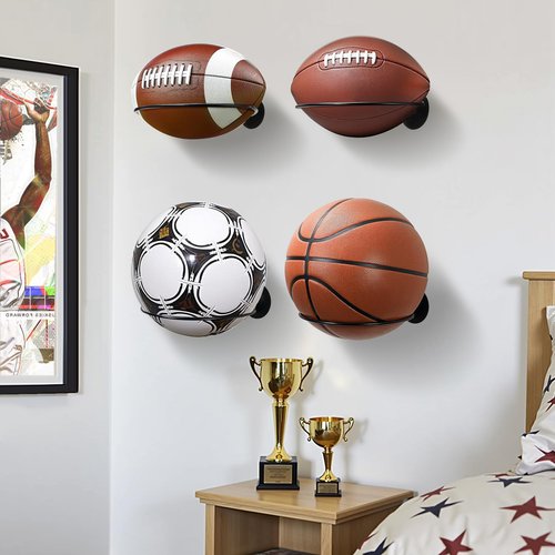 KIFFRIDE 4 Packs Basketball Holder Wall Mount,Universal Ball Holder Wall Mount,Basketball Racks for Balls,Suitable for Basketball,Soccer,Volleyball,Football Ball Stand