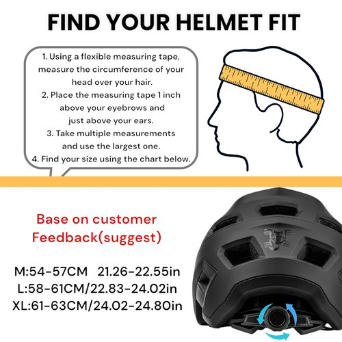 BATFOX Bike Helmet,Mountain Bike Helmet Helmets for Men Women Adults Youth (Black, L(58-61CM))