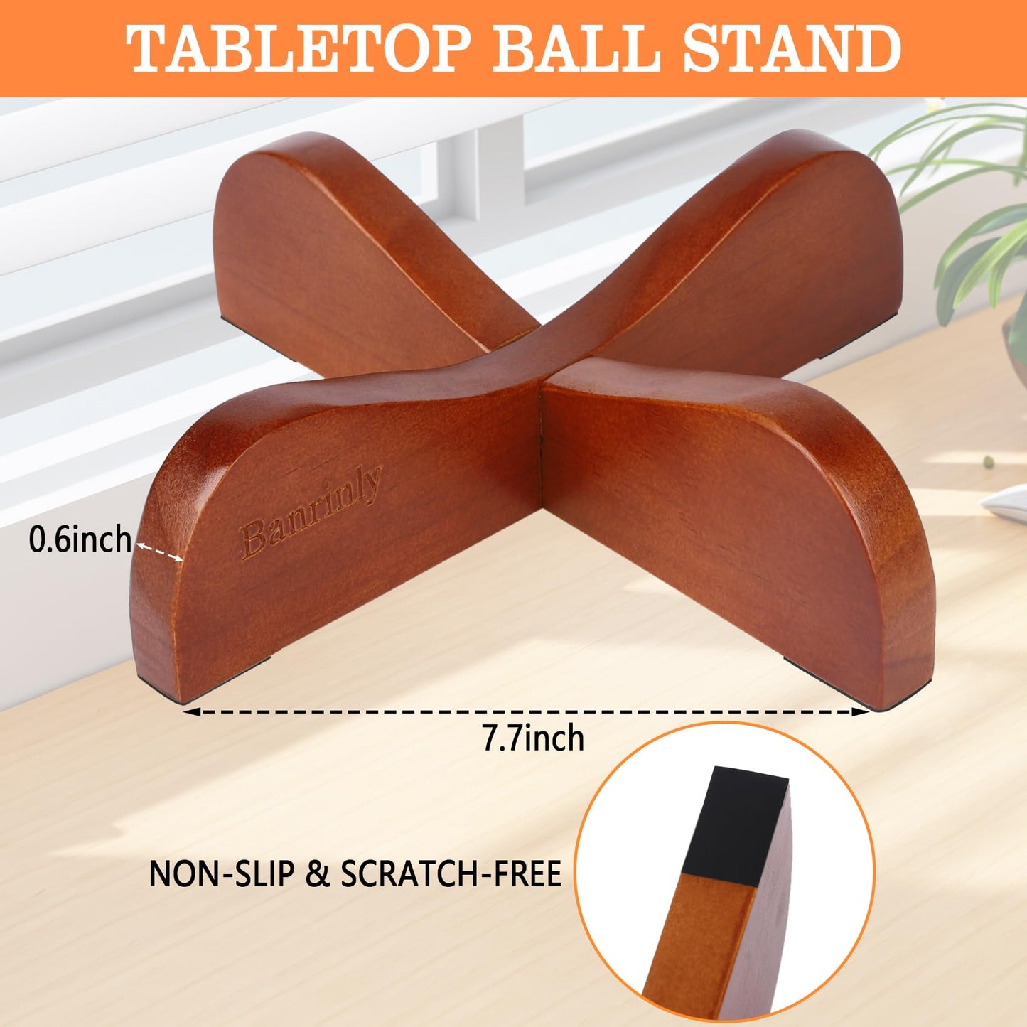 Banrinly 2-Pack Wooden Ball Display Stand - Solid Wood Sports Ball Holder for Football, Basketball, Rugby, Soccer, Volleyball Memorabilia - Premium Ball Display Case Base