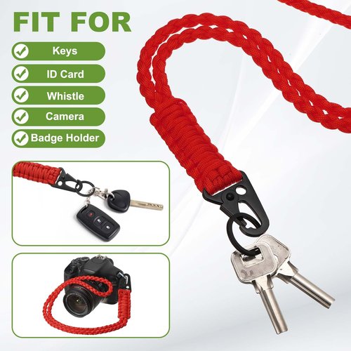 YELARXI Paracord Lanyard, 550 Keychain Lanyard Heavy Duty Necklace Keychains Braided Wrist Strap for Men Women Outdoor Activity Survival Keys Whistle Rope ID Badges (Camouflage Green)