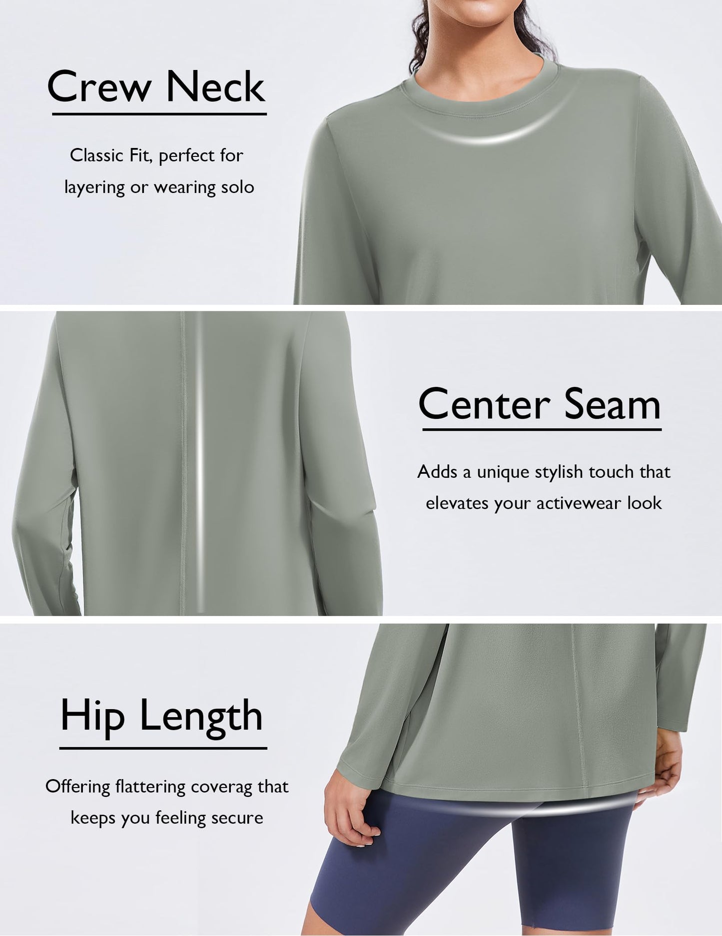 PINSPARK Workout Tops for Women Long Sleeve UPF 50+ Grey Sage M