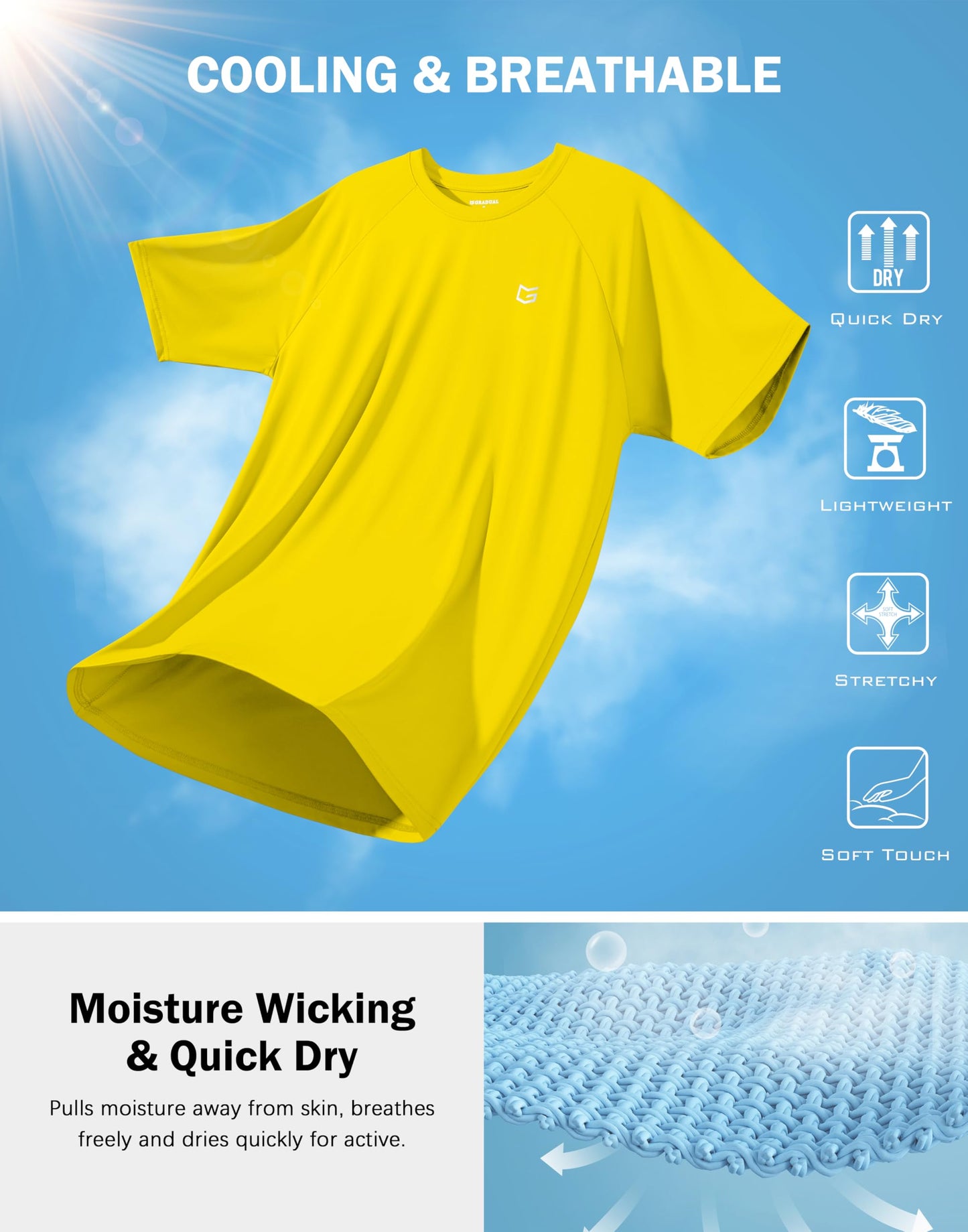 G Gradual Men's Athletic Workout T-Shirts Moisture Wicking Cooling Running Shirts Short Sleeve Performance Tee for Gym Tennis(Yellow,4XL)