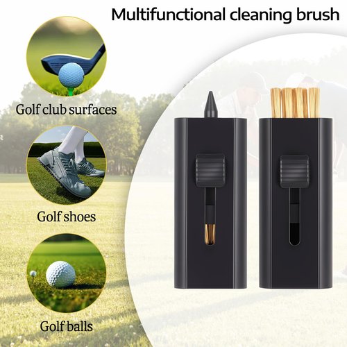4Pcs Pocket Golf Club Brush Retractable Golf Wire Cleaner Brush Double-Sided Golfs Cleaning Brushes Tool Portable Golfs Club Bag Accessory for Men Women Golfer, Black