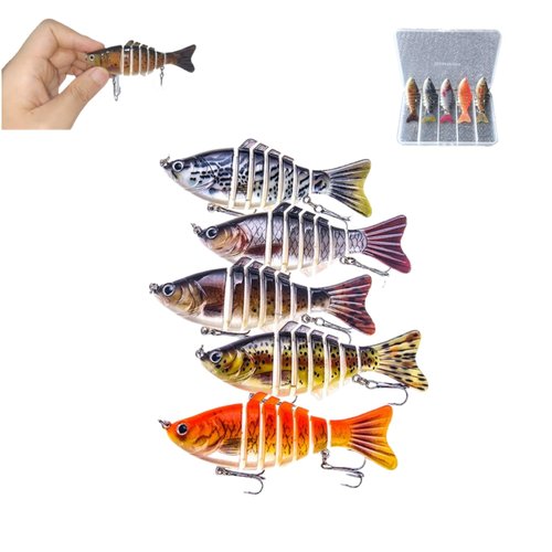 Robotic Fishing Lure Multi-Jointed Swimming Fishing Lure, 3D Lifelike Bass Bait with Treble Hooks, 5 Colors for Fresh & Saltwater