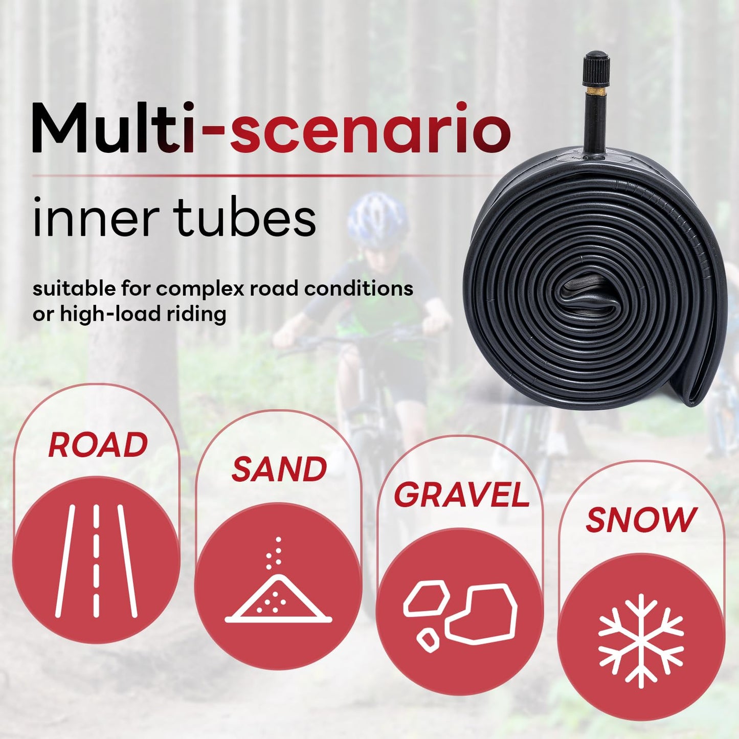 24x1.75/1.95/2.0/2.10/2.125 AV32mm Bike Tube, 24" Replacement Bicycle Tube (Single), Reliable 24 x 1.75-2.125 Bike Inner Tube Schrader Valve for City/Road/Cruiser/Mountain Cycling Scenarios