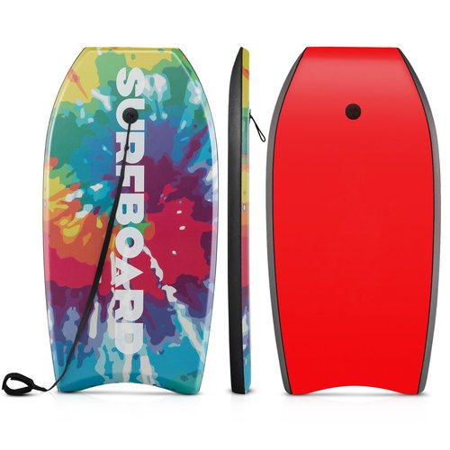 Goplus 41''/37''/33'' Lightweight Body Board for Beach, Surf Board with EPS Core, XPE Deck, HDPE Slick Bottom, Wrist Leash, Bodyboard for Kids Adults Surfing (Rainbow Ink, 37 Inches)