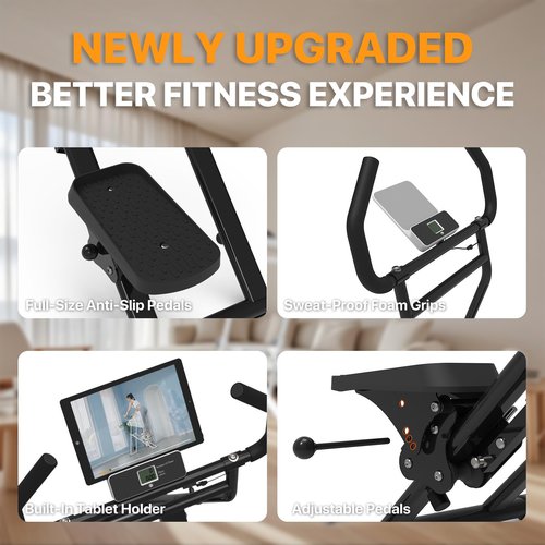 MACYO Stair Stepper for Home Workout - Full-Size Foot Pedals with Tablet Holder, Foldable Stepping Climbers, Easy Assembly, Compact Design for Cardio & Leg Training (Black)