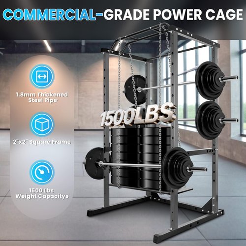 Squat Rack, Power Rack for Home Gym,1500 Lbs Capacitys All in One Power Cage, Adjustable Fitness Power Gym Cage for Home Gym (Black)