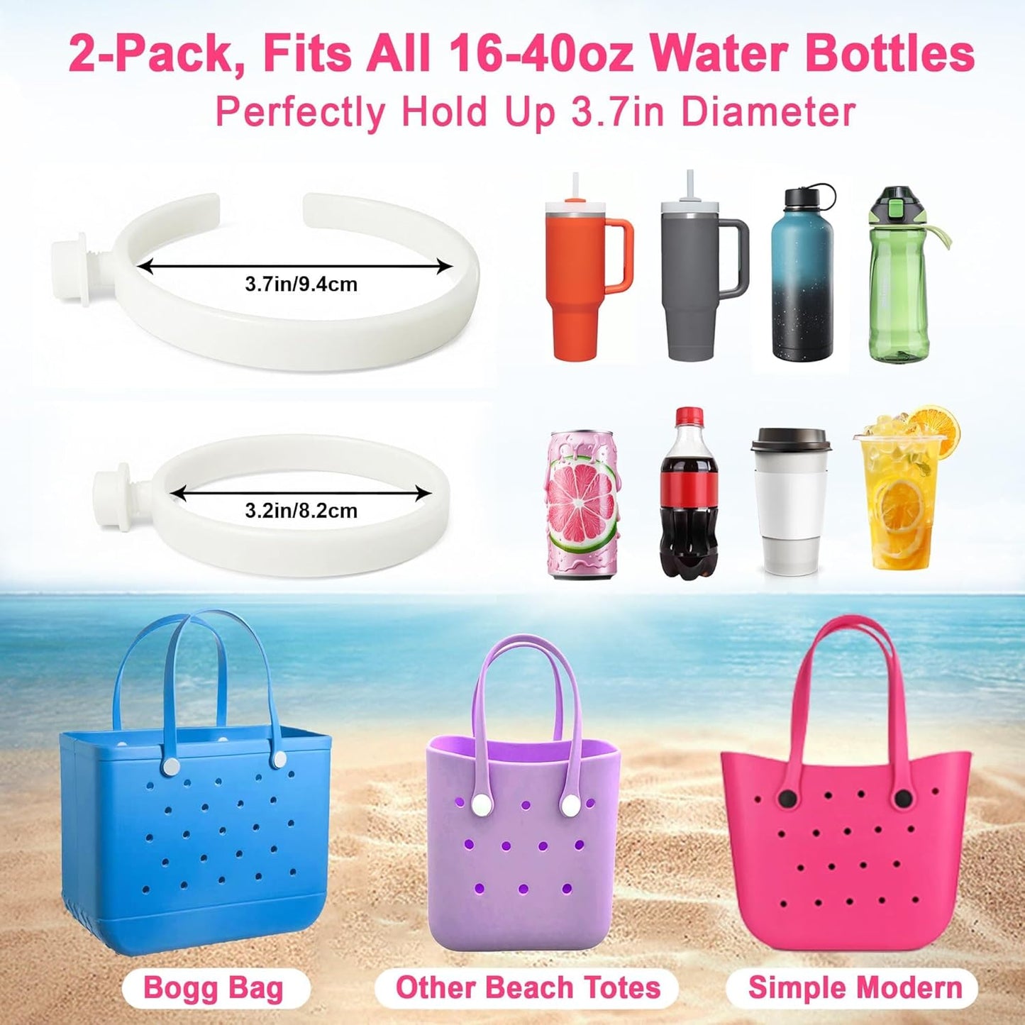 2 Pack Bogg Bag Cup Holder for Stanley 30oz 40oz, Adjustable Insert Drink Water Bottle Holder Stanley Cup Accessories Compatible with Simply Southern Beach Tote Bag, Bogg Bag Accessories