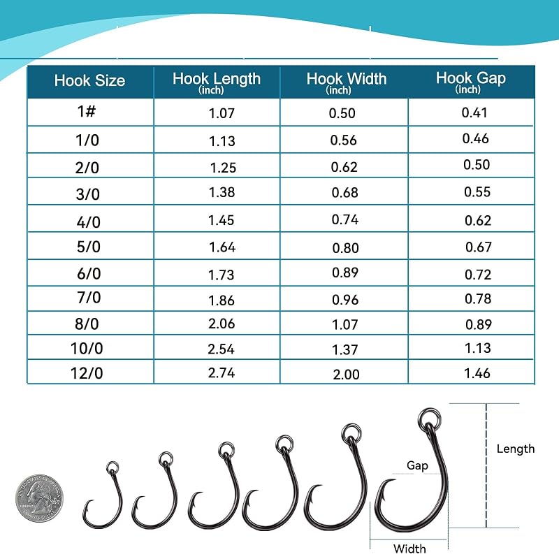 9KM DWLIFE Circle Hooks – 4X High Carbon Steel Ringed Fishing Hooks (Variation 1#)