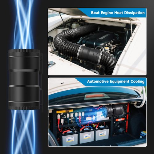 Hon&Guan Boat Blower Fan 3 Inch, 12V Inline Boat Blower Motor Fan, 10000RPM, New Upgraded 7-Blade Engine Blower 130CFM, Durable Marine Bilge Blower, Perfect for Yacht, Caravan, Engine Ventilation
