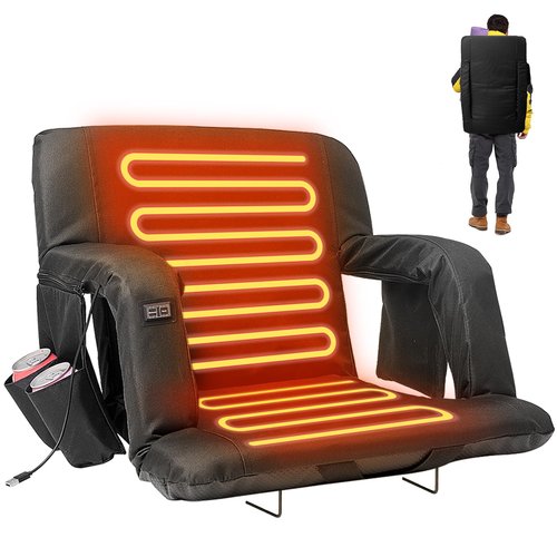 Begonia.K Double Heated Stadium Seats for Bleachers with Back Support, Portable and Lightweight Heated Bleacher Seat with Backrest, 6 Reclining Positions, 3 Levels of Heat for Outdoor Game Sports