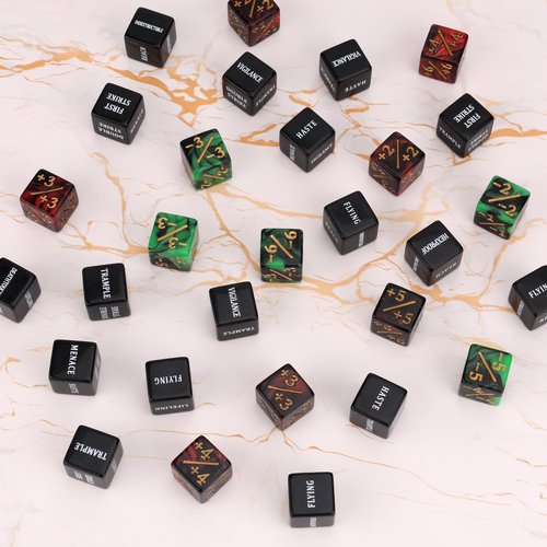 48pcs Abilities Keywords Counter Dice with Velvet Pouch, Acrylic Loyalty Dice Tokens Magic Life Counters Set Creature Stats Buff for MTG TCG Gathering Party Card Gaming Accessories