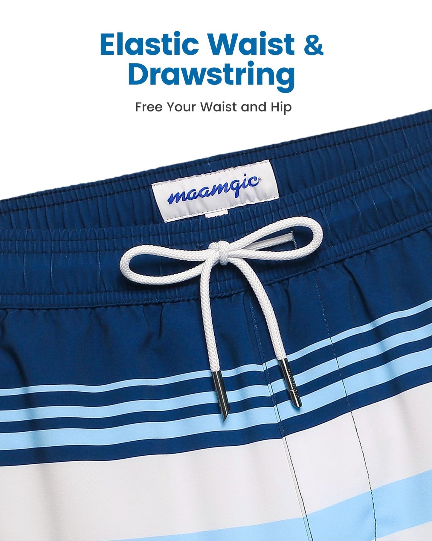 maamgic 2 in 1 Mens Swim Trunks 7 Inch Swim Shorts Swim Suits Board Shorts Blue White Horizontal Stripe XL
